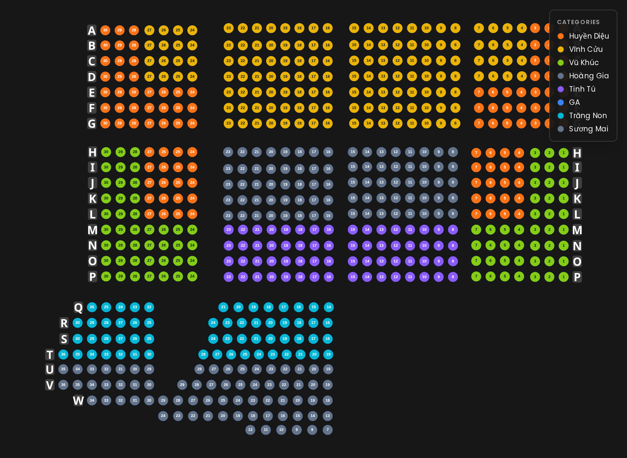 A rendered SeatBuilder seat-map widget embedded in a checkout